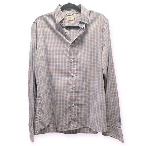 SOLD Faherty Oxford Blue and Pink Plaid Stretch Long Sleeve Button Down- Size M - Picture 1 of 7